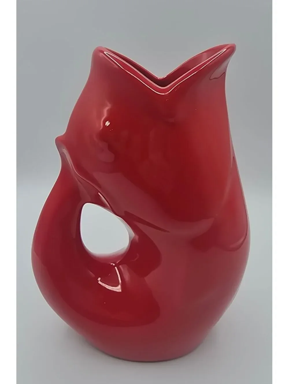 Vintage GurglePot Large Red Fish Pitcher Vase 42 oz Ceramic Gluggle Jug